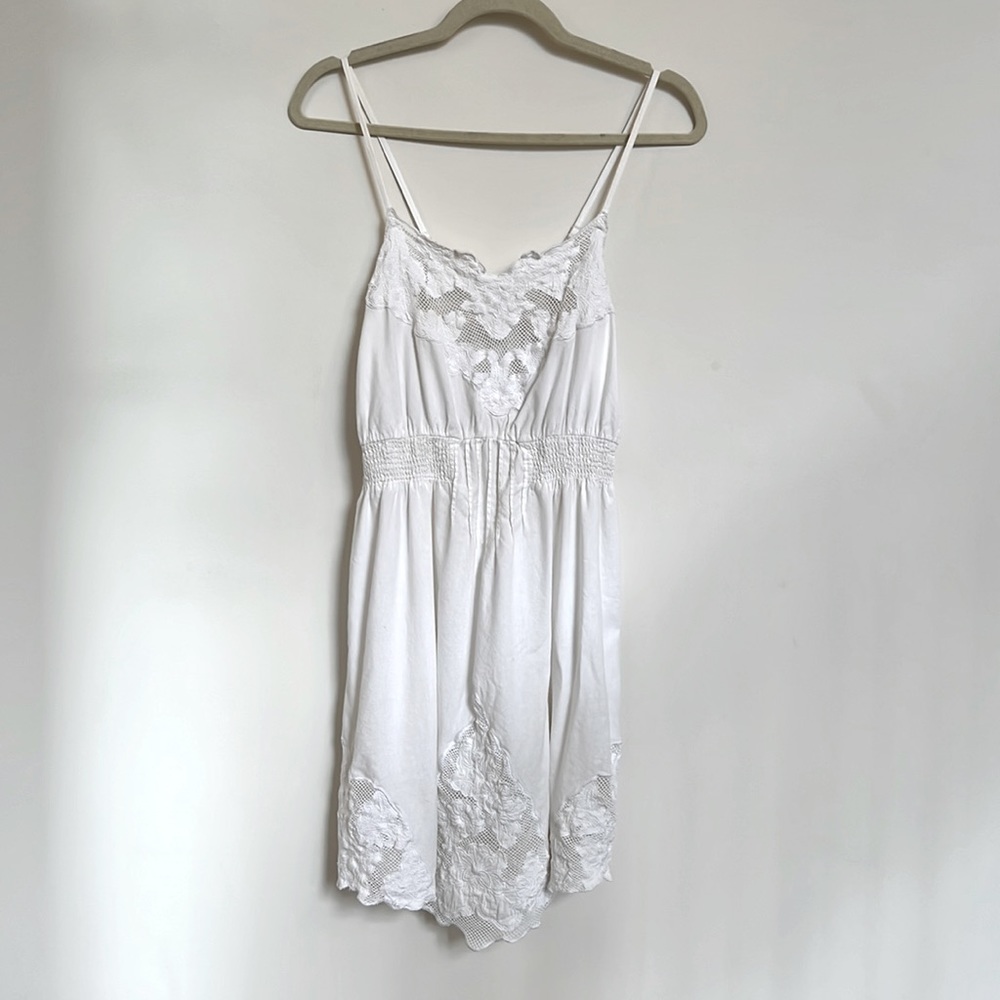 Peasant dress, delicate embroidered white cotton
